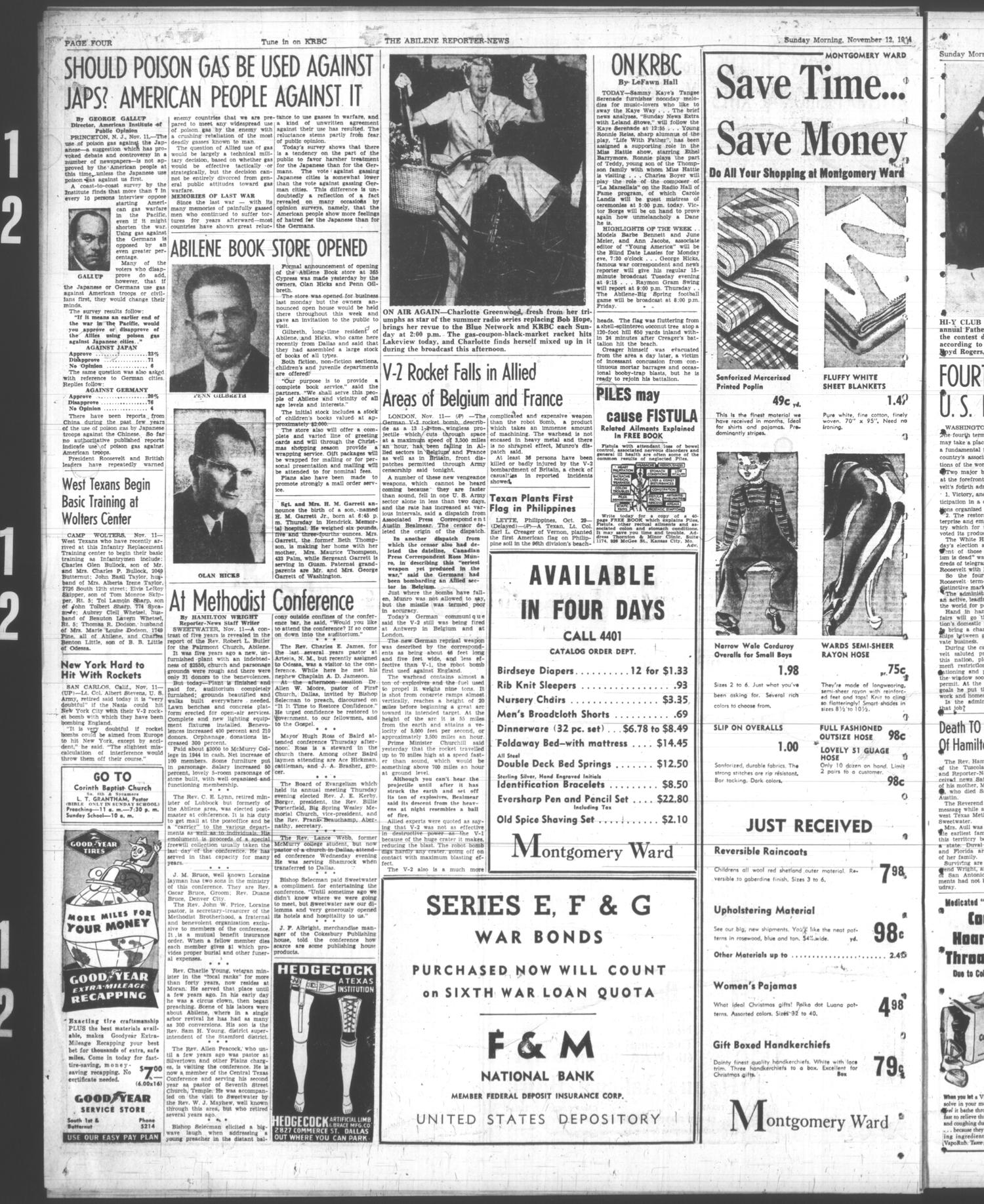 The Abilene Reporter-News (Abilene, Tex.), Vol. 64, No. 146, Ed. 1 Sunday, November 12, 1944
                                                
                                                    [Sequence #]: 4 of 34
                                                