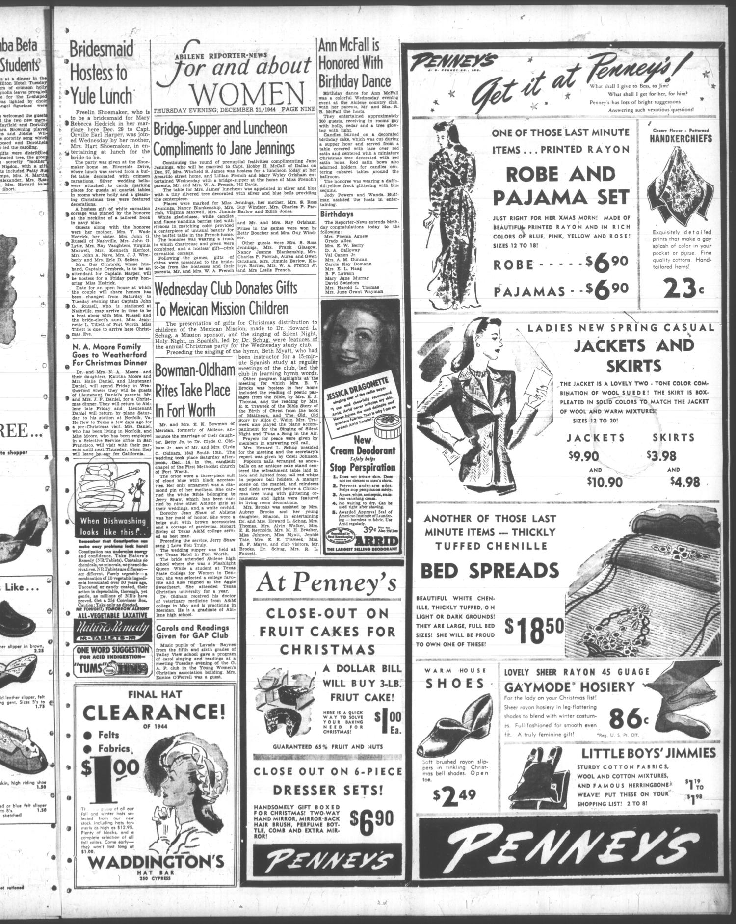 The Abilene Reporter-News (Abilene, Tex.), Vol. 64, No. 183, Ed. 2 Thursday, December 21, 1944
                                                
                                                    [Sequence #]: 9 of 16
                                                