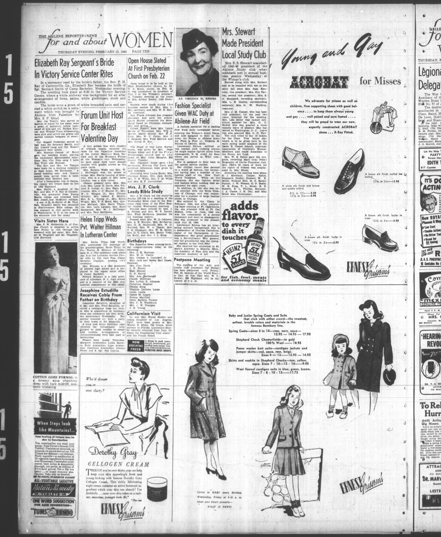 The Abilene Reporter-News (Abilene, Tex.), Vol. 64, No. 236, Ed. 2 Thursday, February 15, 1945
                                                
                                                    [Sequence #]: 12 of 18
                                                