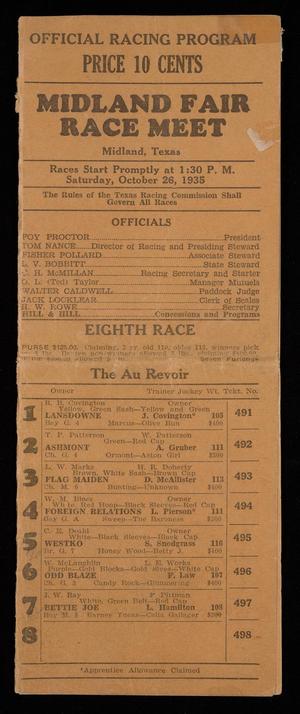 Primary view of object titled '[Program: Midland Fair Race Meet, 1935]'.
