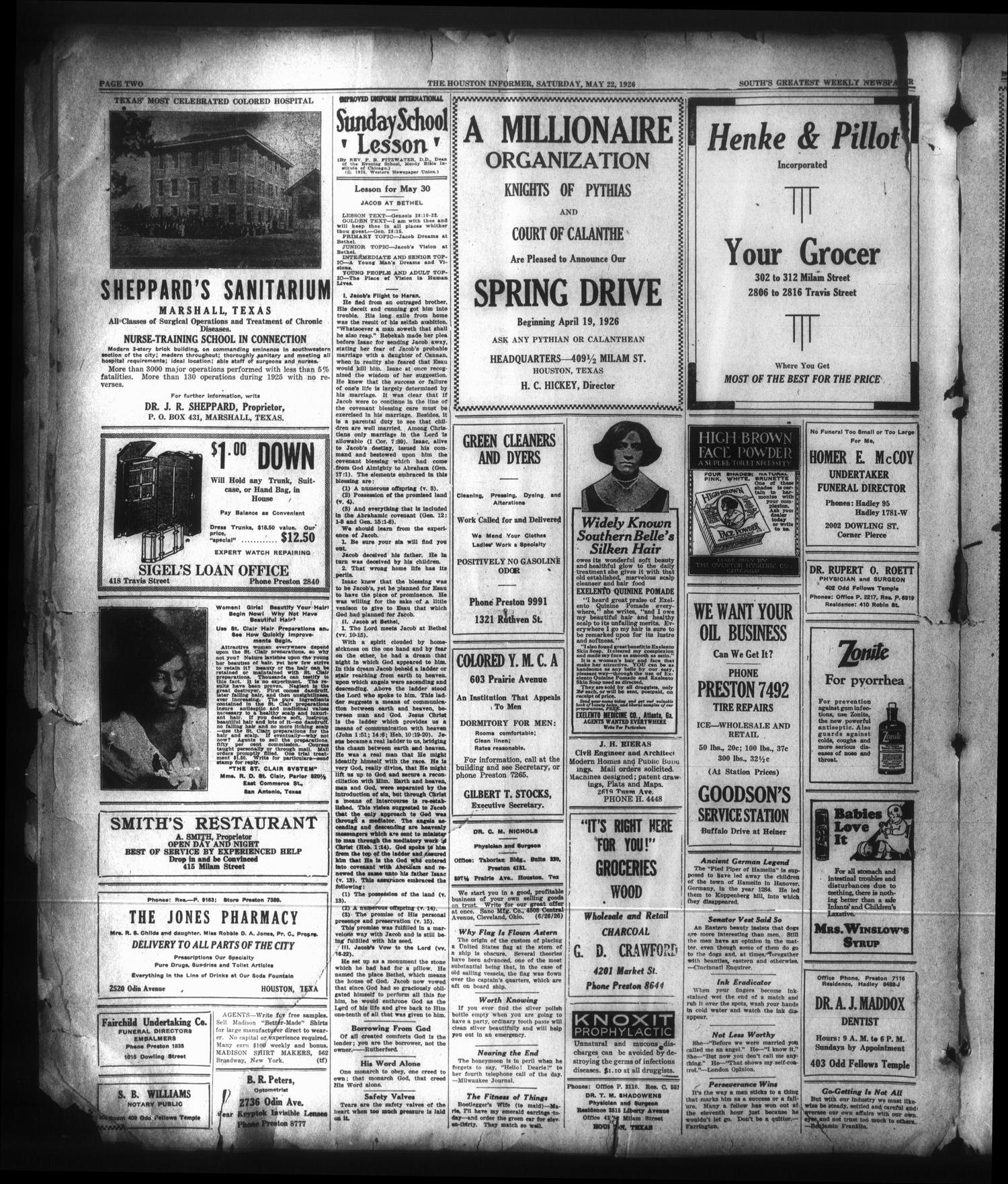 The Houston Informer (Houston, Tex.), Vol. 8, No. 2, Ed. 1 Saturday, May 29, 1926
                                                
                                                    [Sequence #]: 2 of 8
                                                