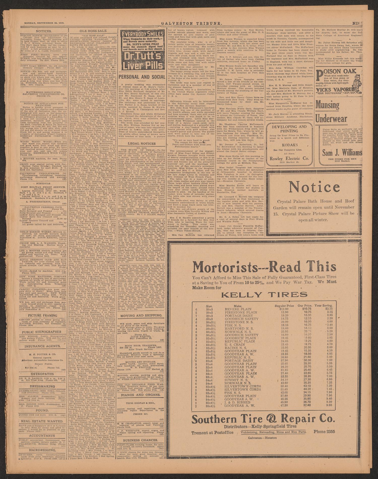 Galveston Tribune. (Galveston, Tex.), Vol. 39, No. 257, Ed. 1 Monday, September 22, 1919
                                                
                                                    [Sequence #]: 9 of 10
                                                