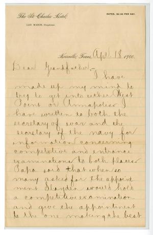 Primary view of object titled '[Letter from Chester W. Nimitz to his Grandfather, April 18, 1900]'.