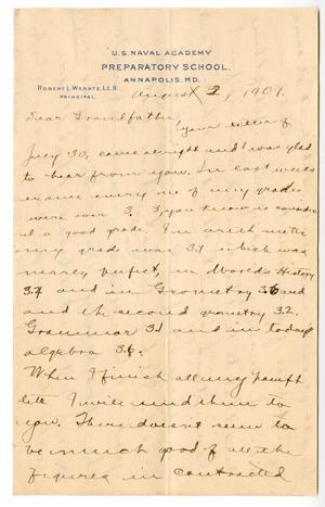 Primary view of object titled '[Letter from Chester W. Nimitz to his Grandfather, August 2, 1901]'.