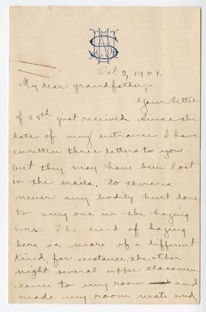 [Letter from Chester W. Nimitz to his Grandfather, October 3, 1901]