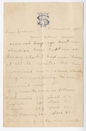[Letter from Chester W. Nimitz to William Nimitz, November 3, 1901]