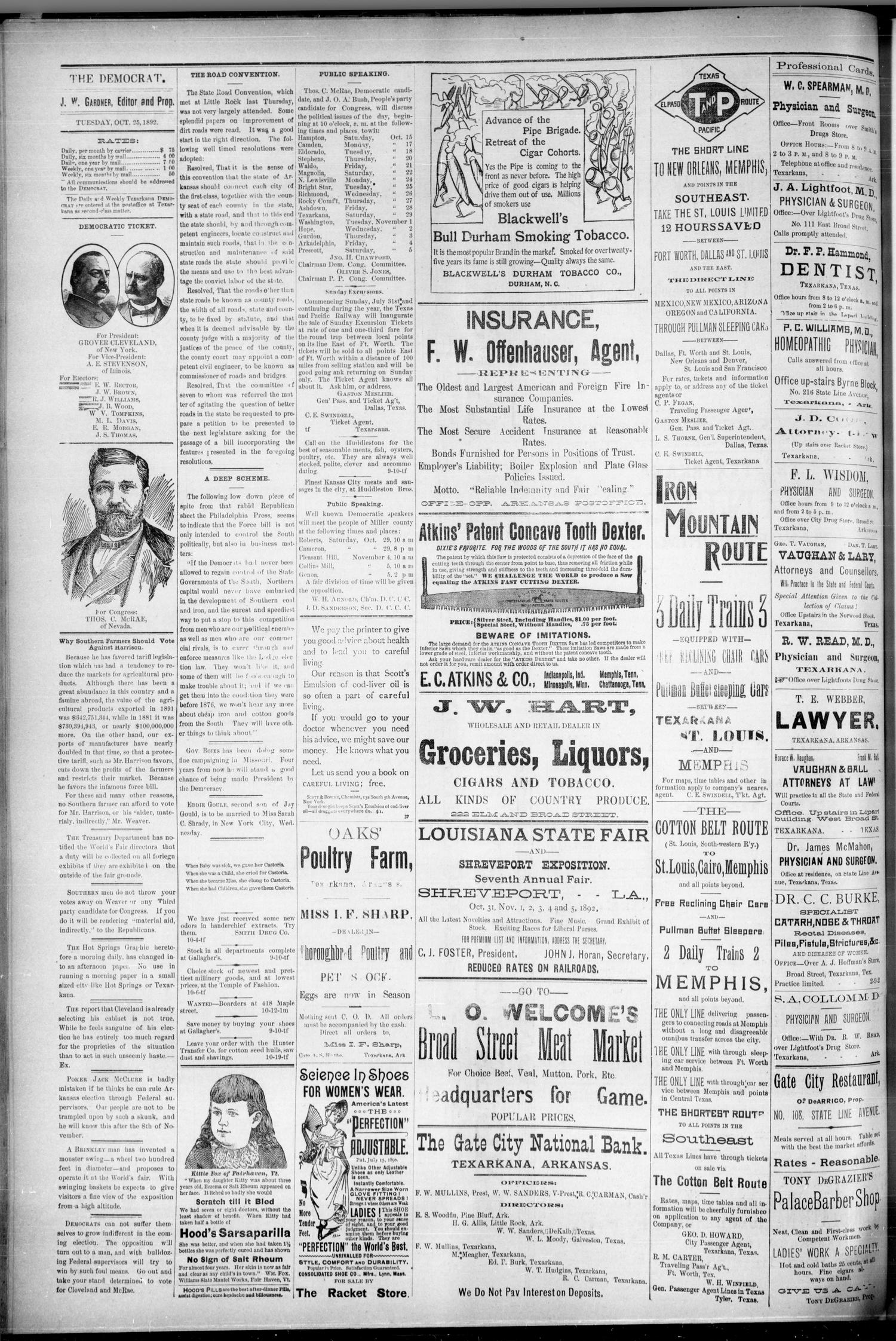 Texarkana Daily Democrat. (Texarkana, Ark.), Vol. 9, No. 67, Ed. 1 Tuesday, October 25, 1892
                                                
                                                    [Sequence #]: 2 of 4
                                                