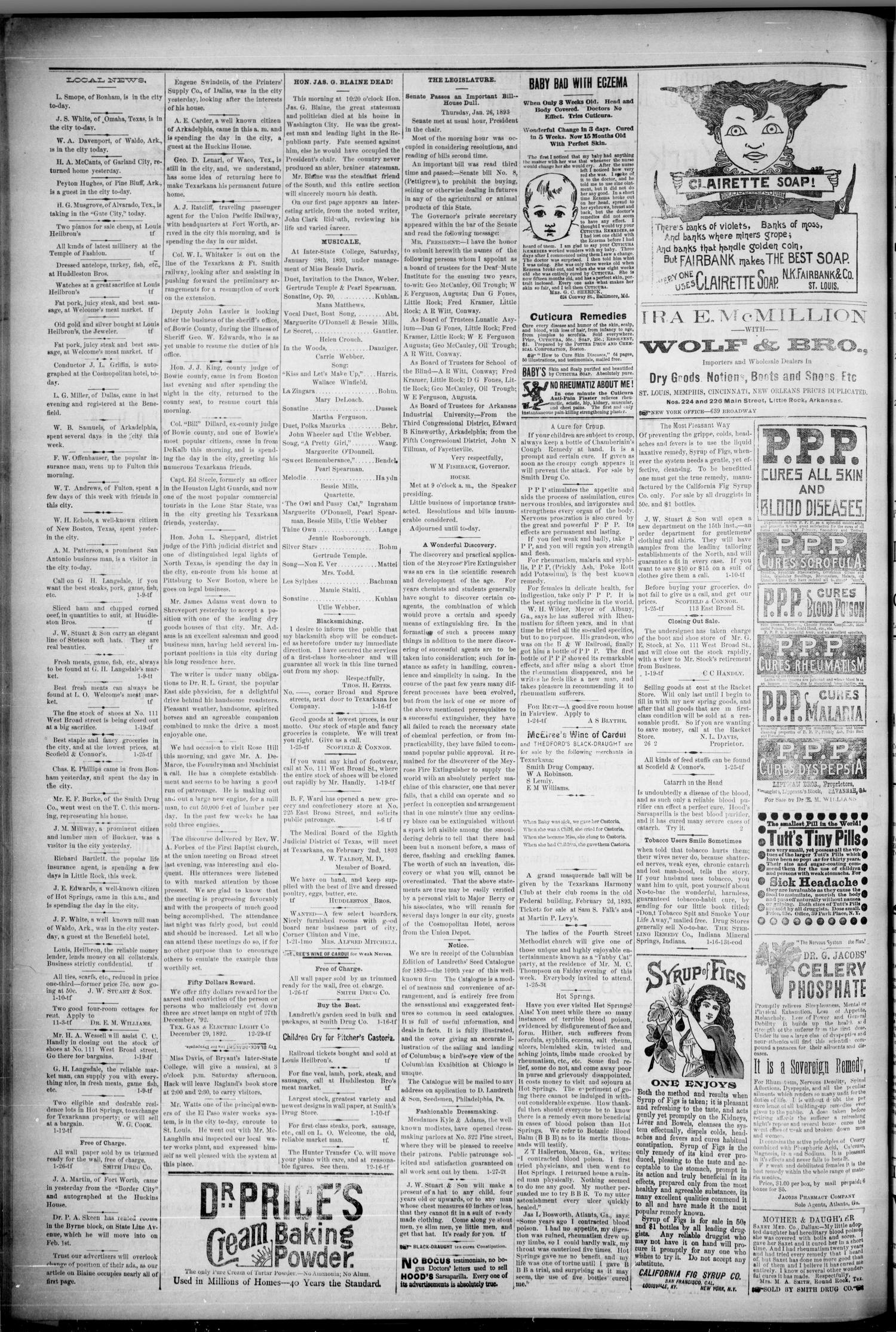 Texarkana Daily Democrat. (Texarkana, Ark.), Vol. 9, No. 147, Ed. 1 Friday, January 27, 1893
                                                
                                                    [Sequence #]: 4 of 4
                                                