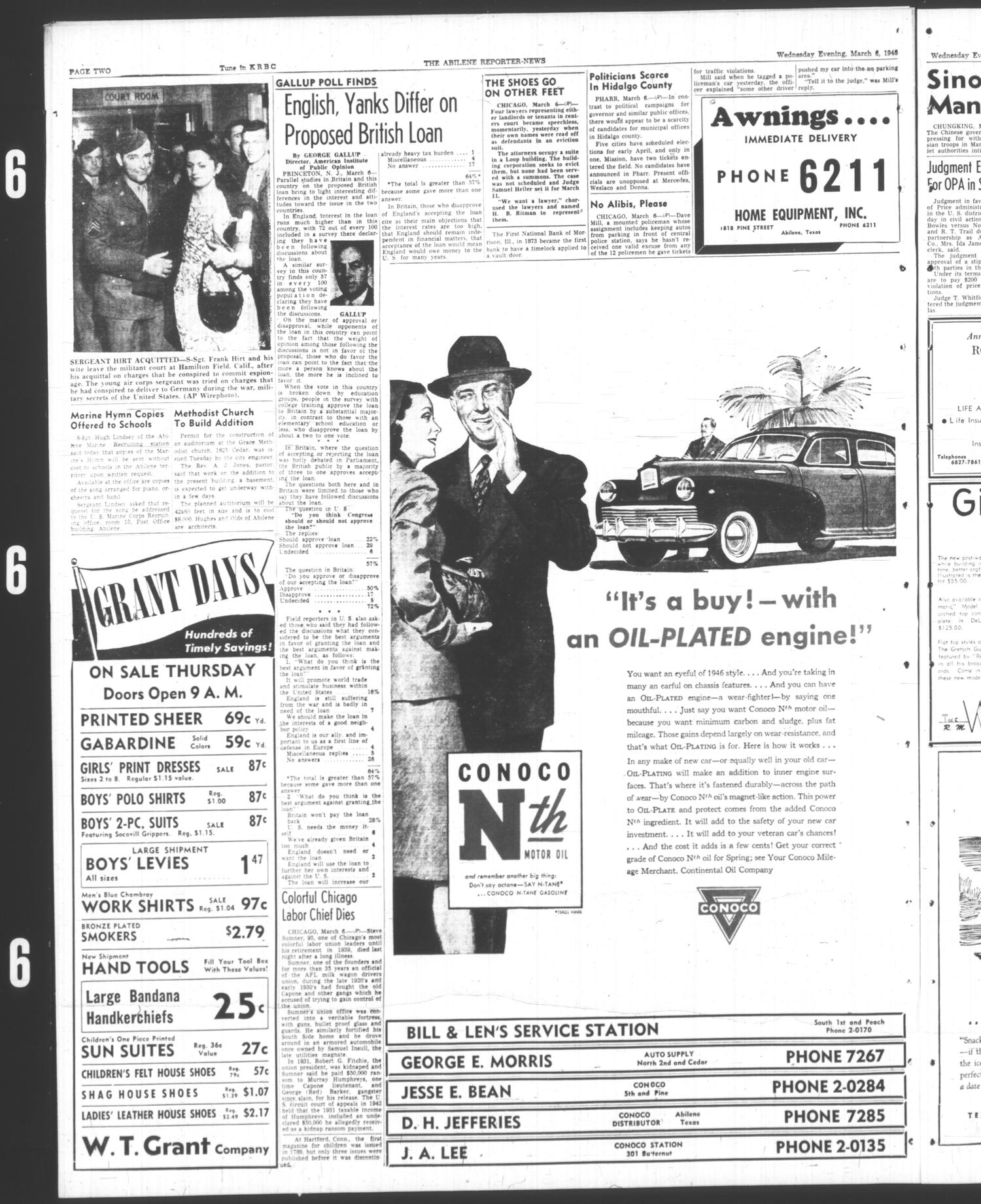 The Abilene Reporter-News (Abilene, Tex.), Vol. 65, No. 258, Ed. 2 Wednesday, March 6, 1946
                                                
                                                    [Sequence #]: 2 of 16
                                                