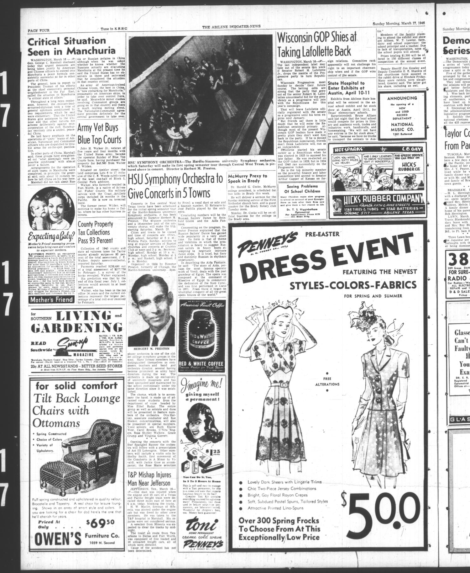 The Abilene Reporter-News (Abilene, Tex.), Vol. 65, No. 269, Ed. 1 Sunday, March 17, 1946
                                                
                                                    [Sequence #]: 4 of 40
                                                