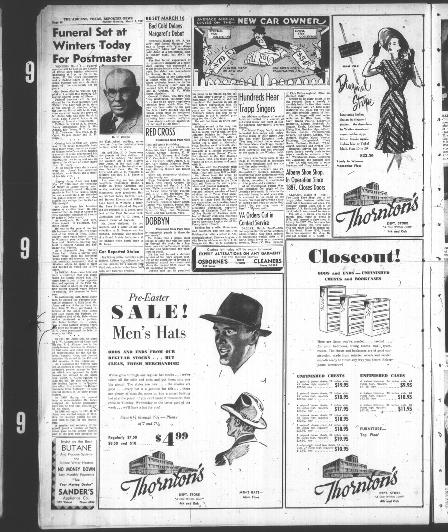 The Abilene Reporter-News (Abilene, Tex.), Vol. 66, No. 265, Ed. 1 Sunday, March 9, 1947
                                                
                                                    [Sequence #]: 18 of 42
                                                