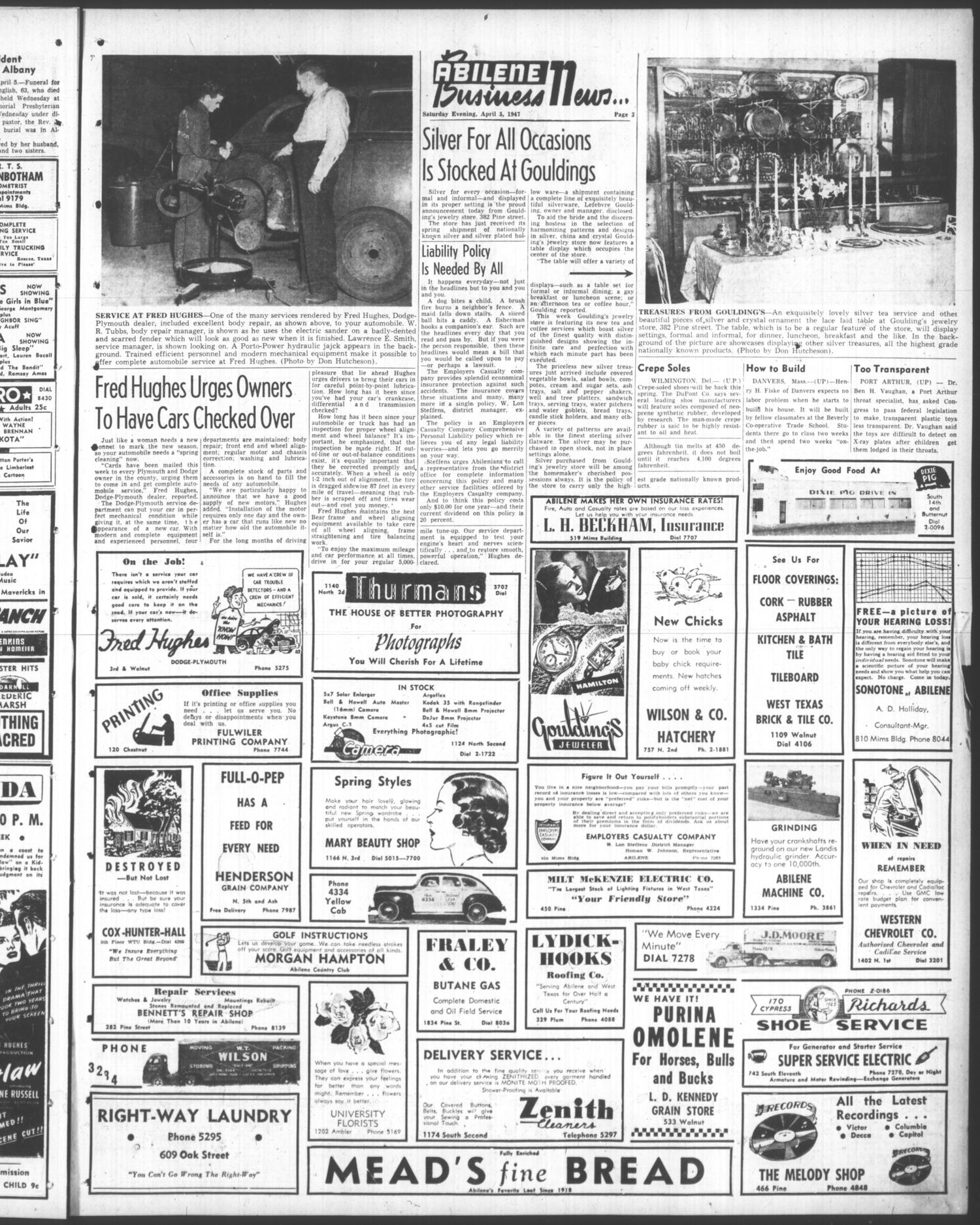 The Abilene Reporter-News (Abilene, Tex.), Vol. 66, No. 292, Ed. 2 Saturday, April 5, 1947
                                                
                                                    [Sequence #]: 3 of 8
                                                