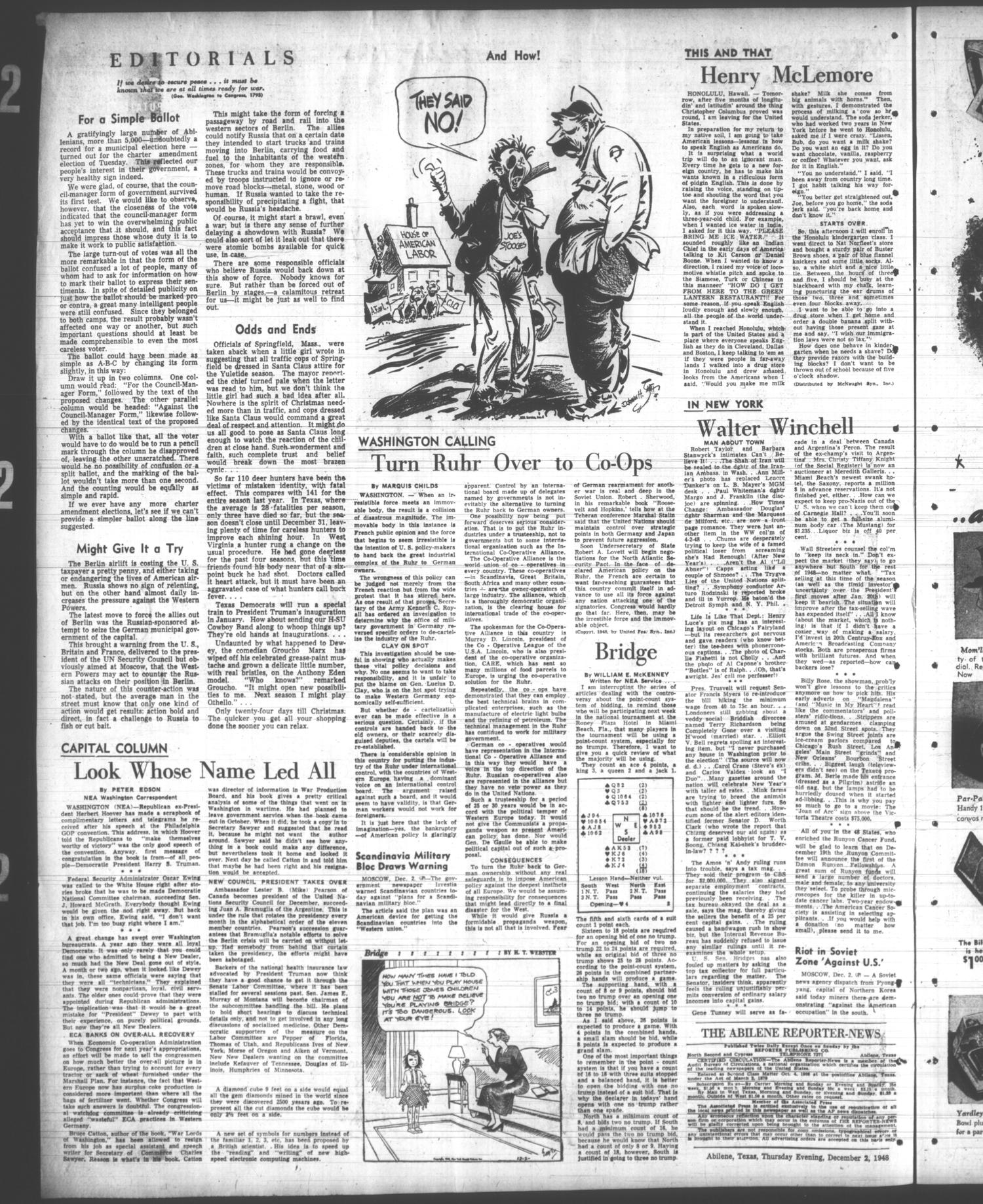 The Abilene Reporter-News (Abilene, Tex.), Vol. 68, No. 114, Ed. 2 Thursday, December 2, 1948
                                                
                                                    [Sequence #]: 6 of 24
                                                