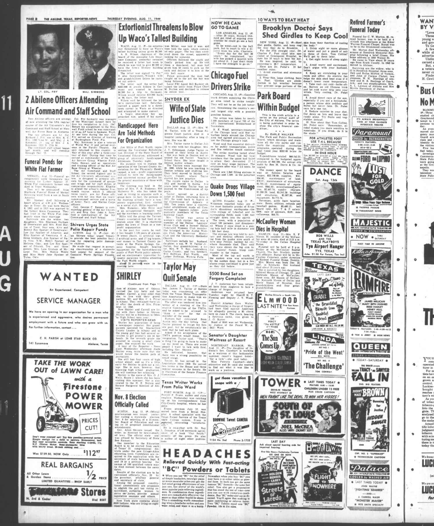 The Abilene Reporter-News (Abilene, Tex.), Vol. 69, No. 60, Ed. 2 Thursday, August 11, 1949
                                                
                                                    [Sequence #]: 2 of 22
                                                