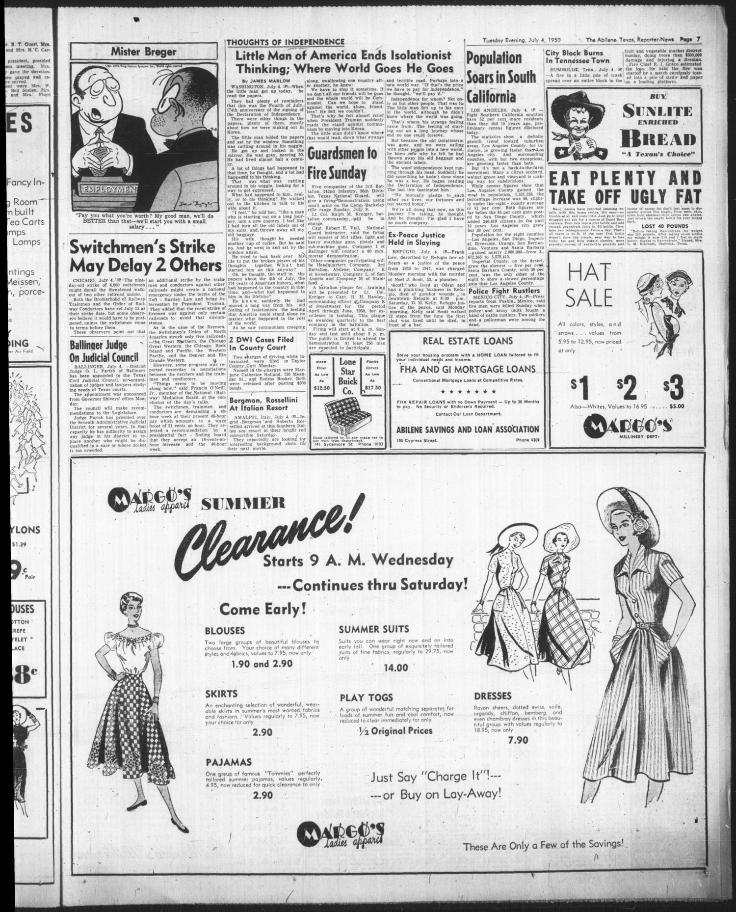 The Abilene Reporter-News (Abilene, Tex.), Vol. 70, No. 18, Ed. 2 Tuesday, July 4, 1950
                                                
                                                    [Sequence #]: 7 of 16
                                                