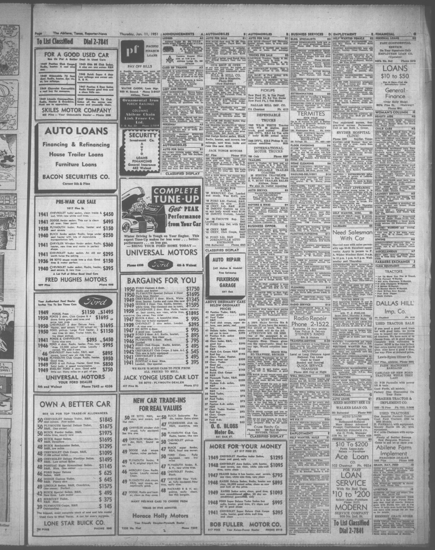 The Abilene Reporter-News (Abilene, Tex.), Vol. 70, No. 200, Ed. 2 Thursday, January 11, 1951
                                                
                                                    [Sequence #]: 26 of 29
                                                
