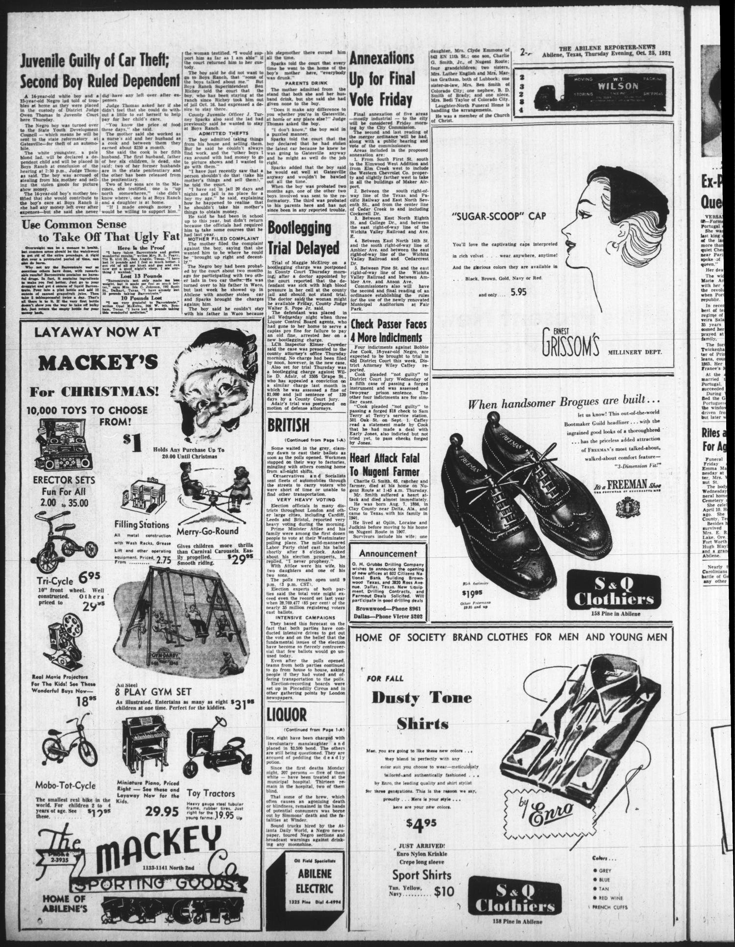The Abilene Reporter-News (Abilene, Tex.), Vol. 71, No. 126, Ed. 2 Thursday, October 25, 1951
                                                
                                                    [Sequence #]: 2 of 34
                                                