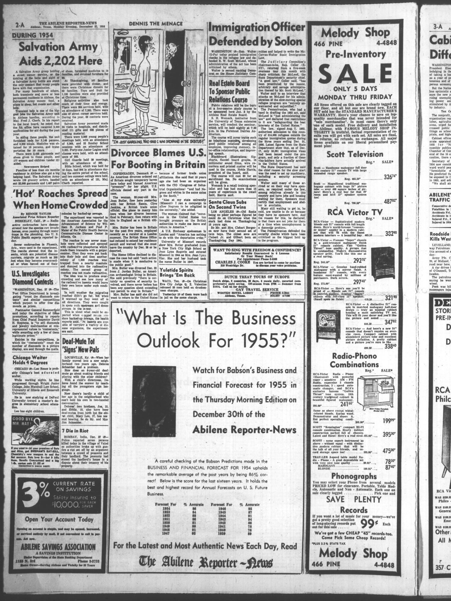 The Abilene Reporter-News (Abilene, Tex.), Vol. 74, No. 191, Ed. 2 Monday, December 27, 1954
                                                
                                                    [Sequence #]: 14 of 20
                                                
