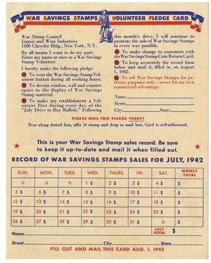 [War Savings Stamps Volunteer Pledge Card]