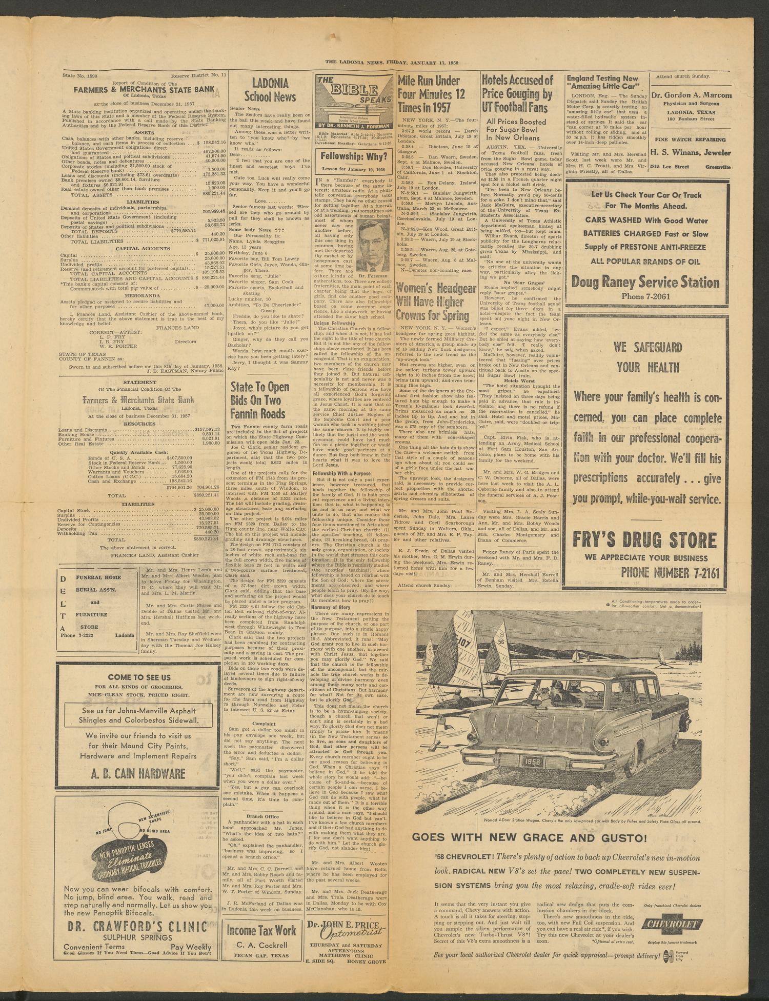 The Ladonia News (Ladonia, Tex.), Vol. 77, No. 35, Ed. 1 Friday, January 17, 1958
                                                
                                                    [Sequence #]: 3 of 4
                                                