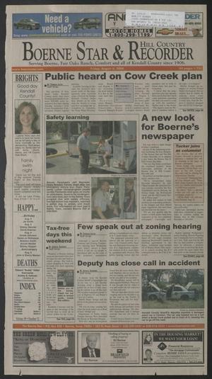 Primary view of object titled 'Boerne Star & Hill Country Recorder (Boerne, Tex.), Vol. 98, No. 52, Ed. 1 Friday, August 6, 2004'.