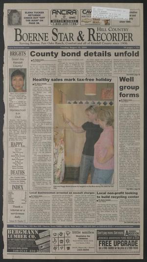 Primary view of object titled 'Boerne Star & Hill Country Recorder (Boerne, Tex.), Vol. 98, No. 53, Ed. 1 Tuesday, August 10, 2004'.