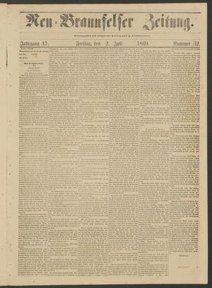 Primary view of object titled 'Neu-Braunfelser Zeitung. (New Braunfels, Tex.), Vol. 17, No. 32, Ed. 1 Friday, July 2, 1869'.