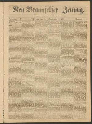 Neu-Braunfelser Zeitung. (New Braunfels, Tex.), Vol. 17, No. 44, Ed. 1 Friday, September 24, 1869
