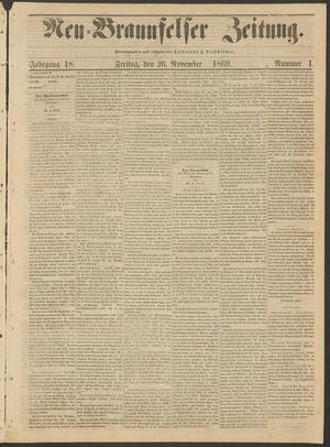 Primary view of object titled 'Neu-Braunfelser Zeitung. (New Braunfels, Tex.), Vol. 18, No. 1, Ed. 1 Friday, November 26, 1869'.
