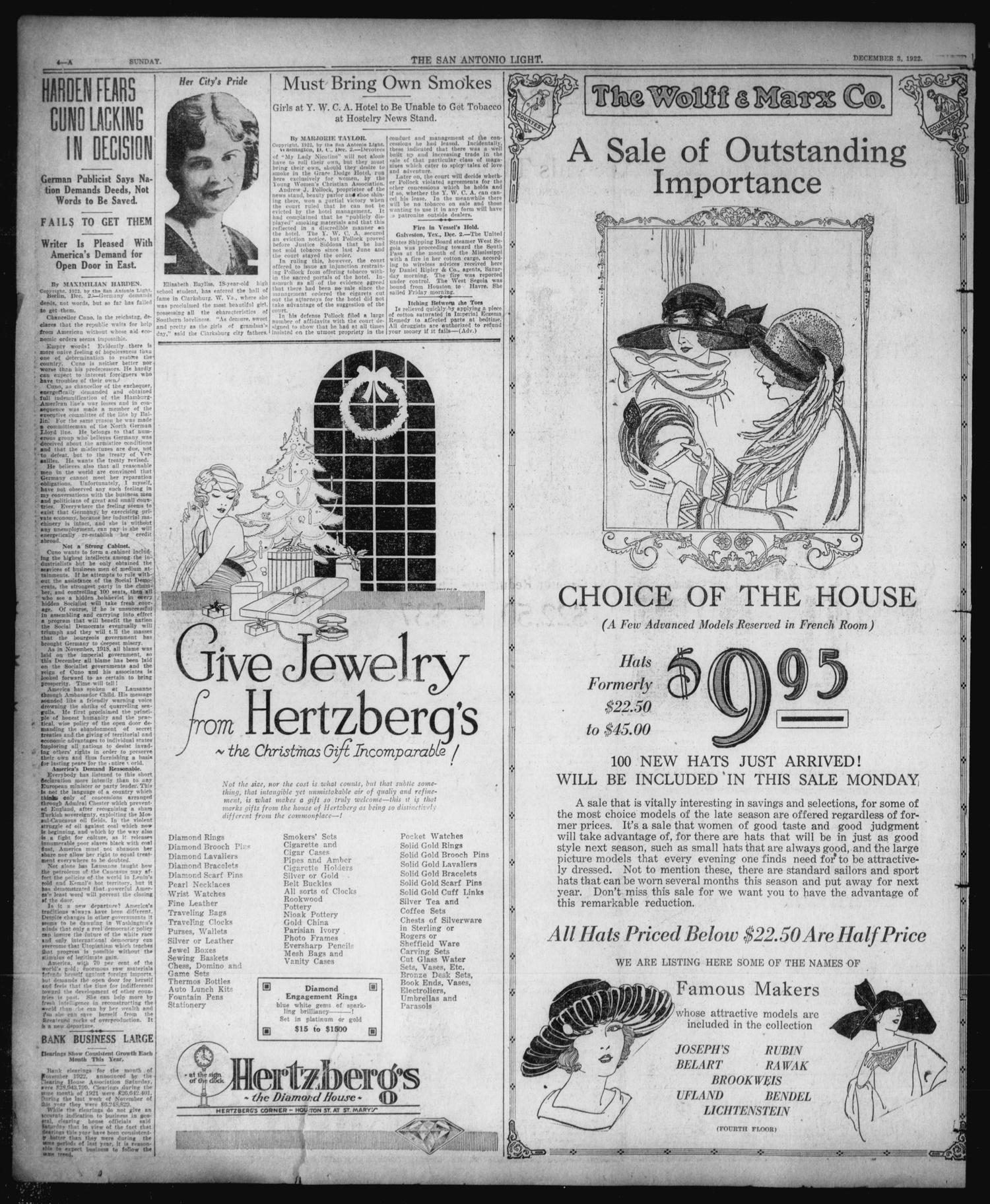 The San Antonio Light (San Antonio, Tex.), Vol. 42, No. 318, Ed. 1 Sunday, December 3, 1922
                                                
                                                    [Sequence #]: 4 of 62
                                                