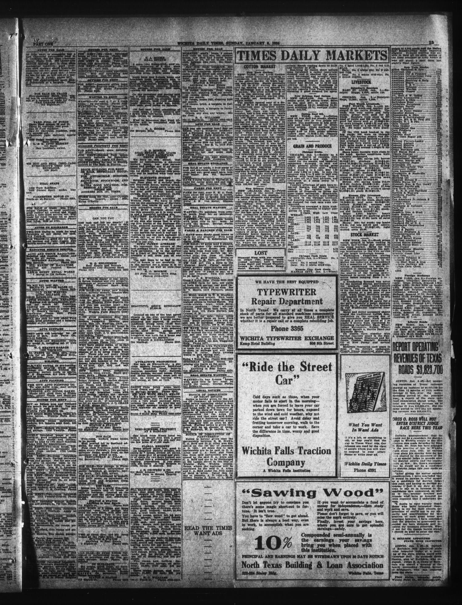 Wichita Daily Times (Wichita Falls, Tex.), Vol. 17, No. 236, Ed. 1 Sunday, January 6, 1924
                                                
                                                    [Sequence #]: 15 of 48
                                                