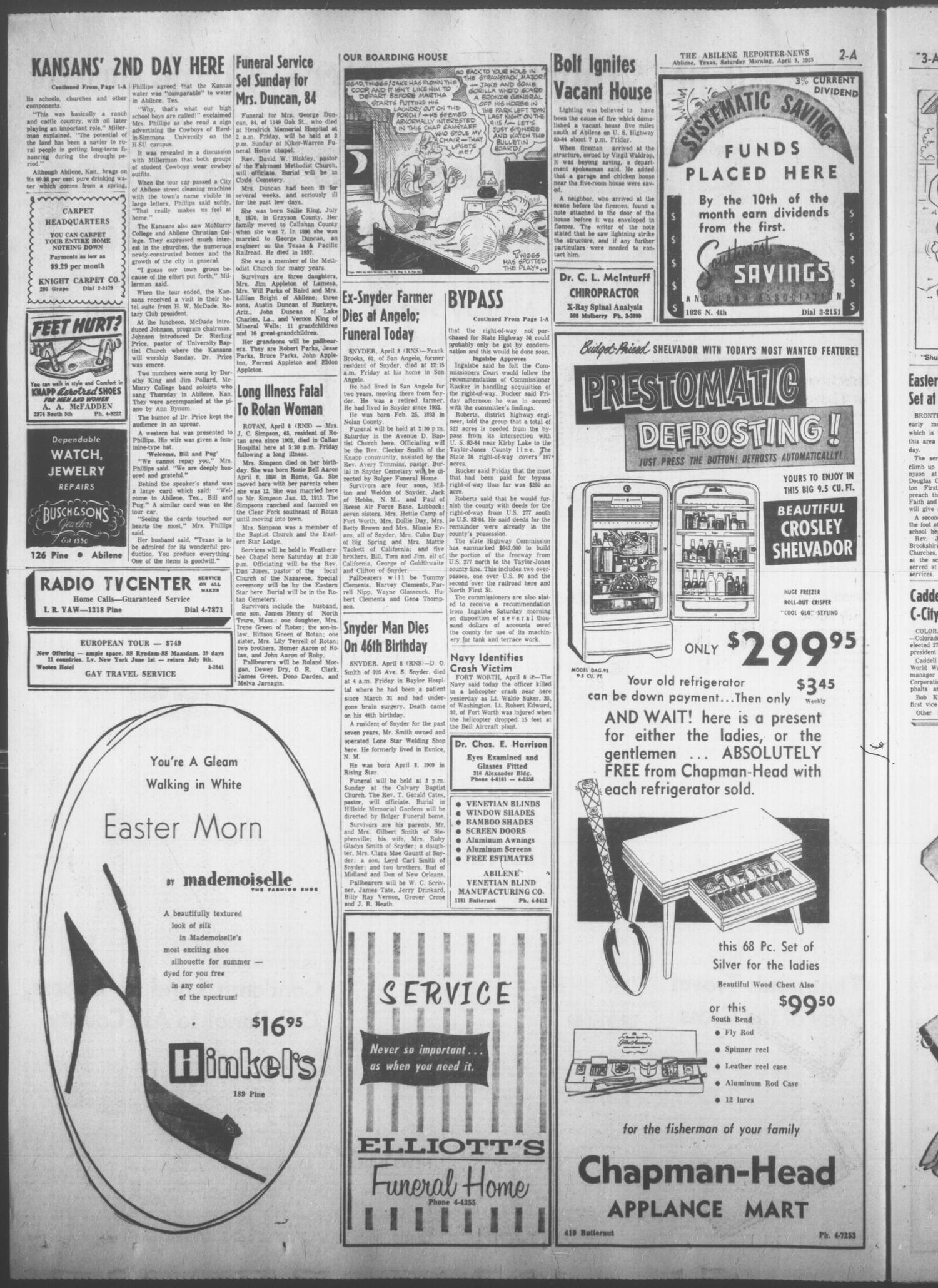 The Abilene Reporter-News (Abilene, Tex.), Vol. 74, No. 293, Ed. 1 Saturday, April 9, 1955
                                                
                                                    [Sequence #]: 2 of 22
                                                