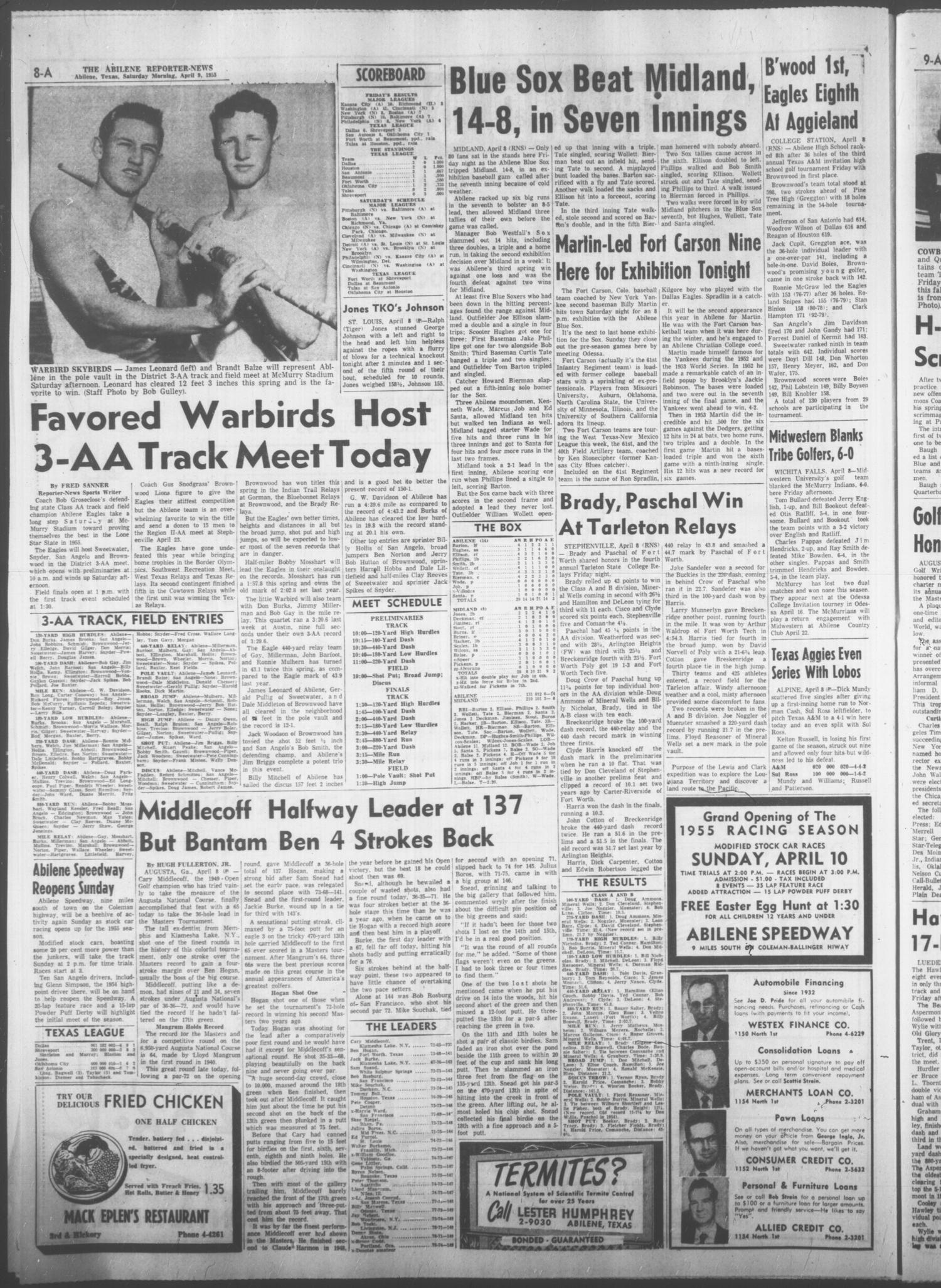 The Abilene Reporter-News (Abilene, Tex.), Vol. 74, No. 293, Ed. 1 Saturday, April 9, 1955
                                                
                                                    [Sequence #]: 8 of 22
                                                