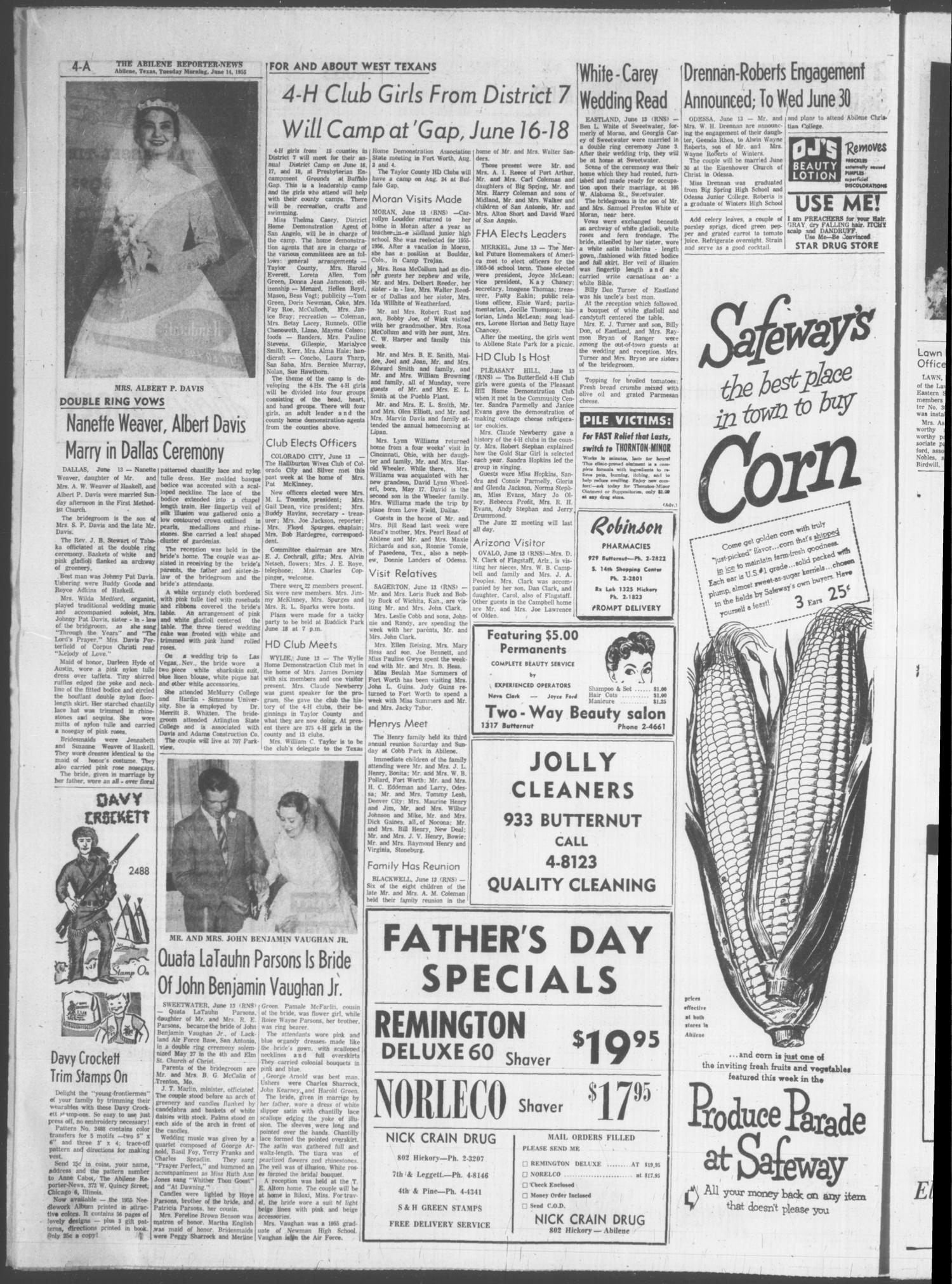 The Abilene Reporter-News (Abilene, Tex.), Vol. 74, No. 360, Ed. 1 Tuesday, June 14, 1955
                                                
                                                    [Sequence #]: 4 of 24
                                                