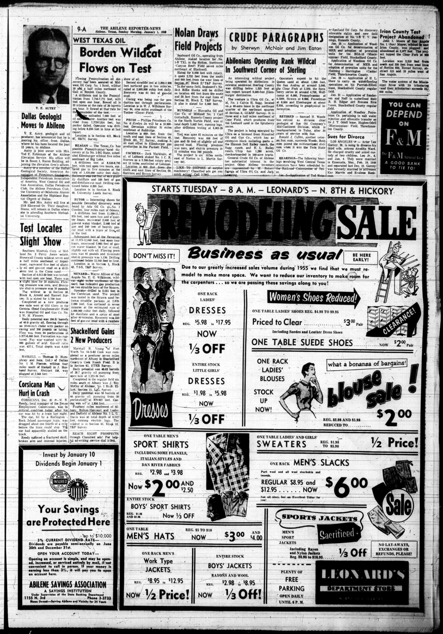 The Abilene Reporter-News (Abilene, Tex.), Vol. 75, No. 191, Ed. 1 Sunday, January 1, 1956
                                                
                                                    [Sequence #]: 9 of 70
                                                