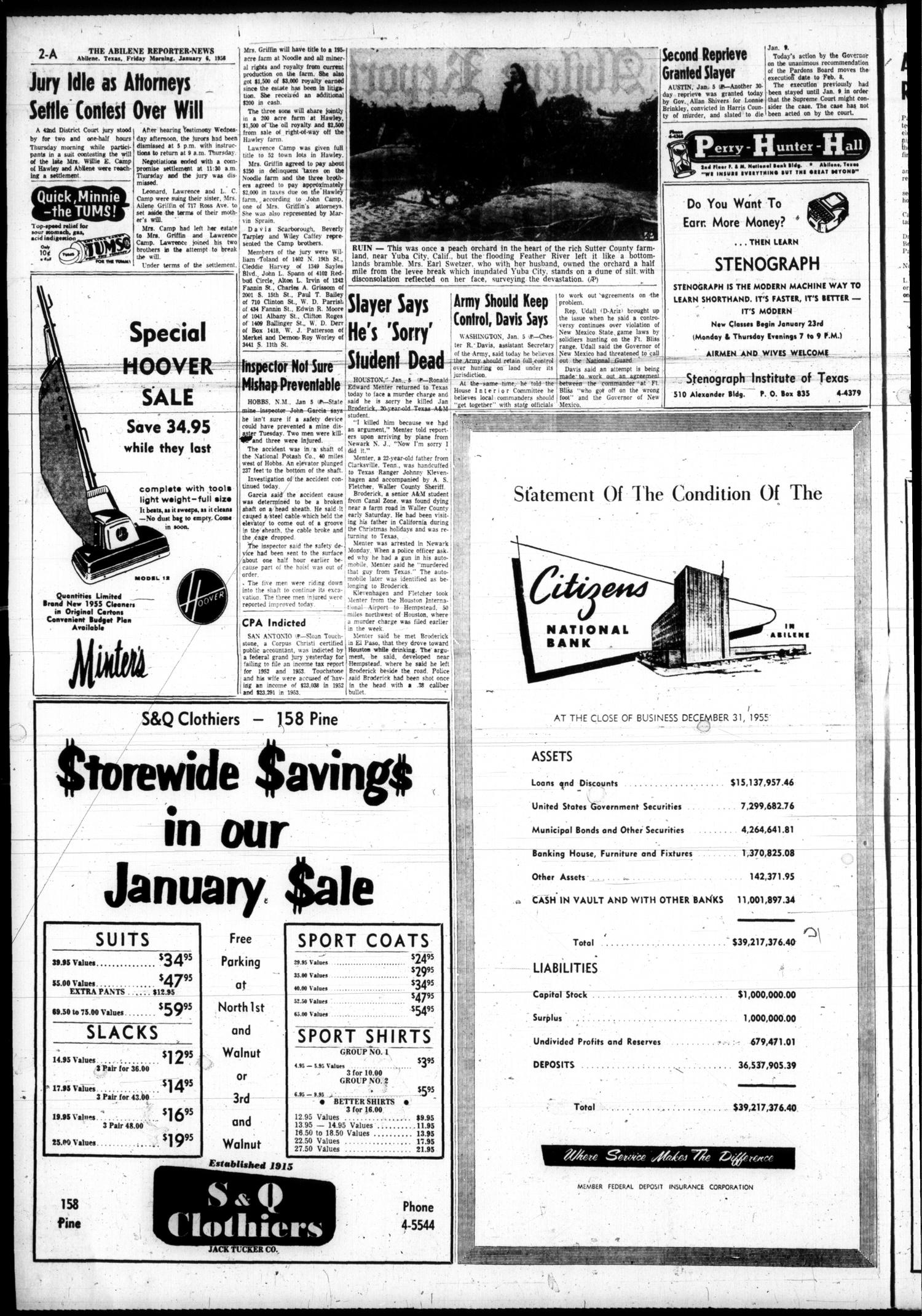 The Abilene Reporter-News (Abilene, Tex.), Vol. 75, No. 196, Ed. 1 Friday, January 6, 1956
                                                
                                                    [Sequence #]: 2 of 24
                                                