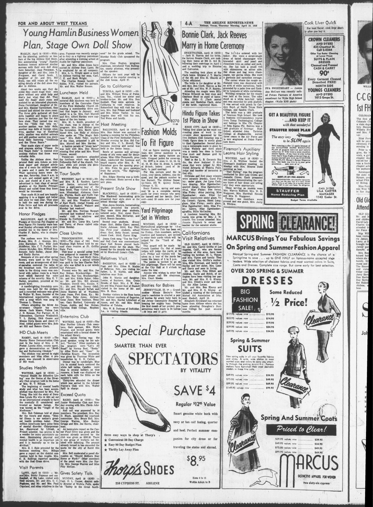 The Abilene Reporter-News (Abilene, Tex.), Vol. 75, No. 301, Ed. 1 Thursday, April 19, 1956
                                                
                                                    [Sequence #]: 4 of 30
                                                