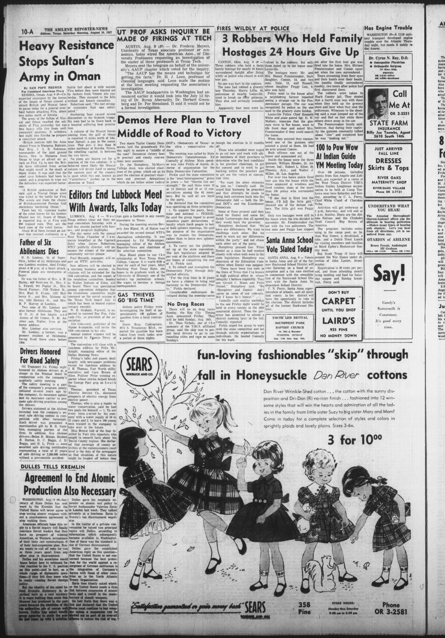 The Abilene Reporter-News (Abilene, Tex.), Vol. 76, No. 313, Ed. 1 Saturday, August 10, 1957
                                                
                                                    [Sequence #]: 10 of 18
                                                
