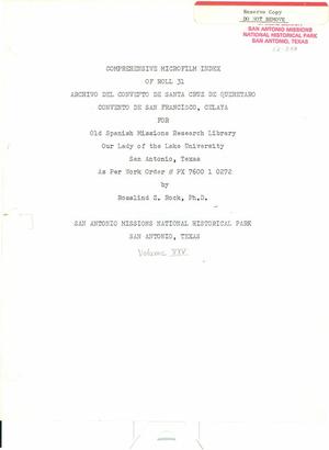 Comprehensive Microfilm Index of Roll 31: Archivo del Convento de Santa Cruz de Queretaro Convento de San Francisco, Celaya