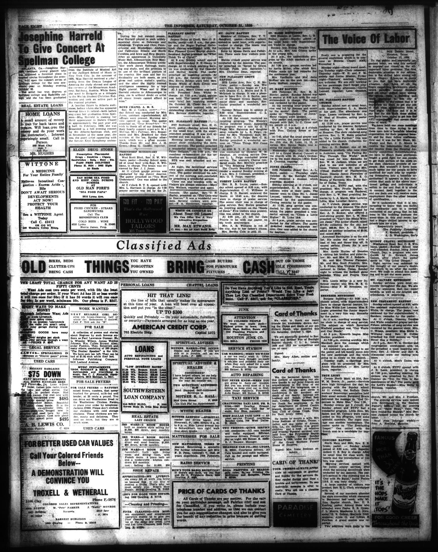 The Informer (Houston, Tex.), Vol. 45, No. 48, Ed. 1 Saturday, October 21, 1939
                                                
                                                    [Sequence #]: 8 of 12
                                                