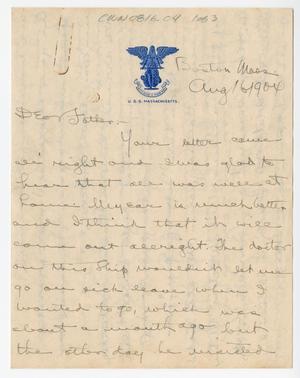Primary view of object titled '[Letter from Chester W. Nimitz to William Nimitz, August 16, 1904]'.