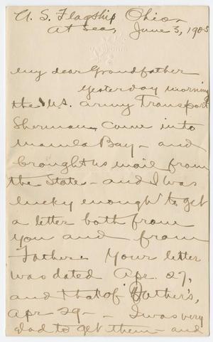 Primary view of object titled '[Letter from Chester W. Nimitz to Charles Henry Nimitz, June 1905]'.