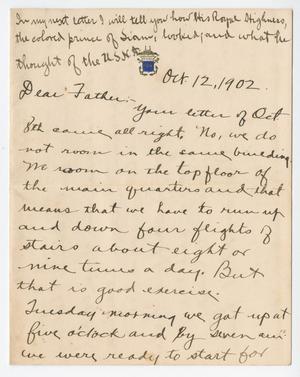 Primary view of object titled '[Letter from Chester W. Nimitz to William Nimitz, October 12, 1902]'.