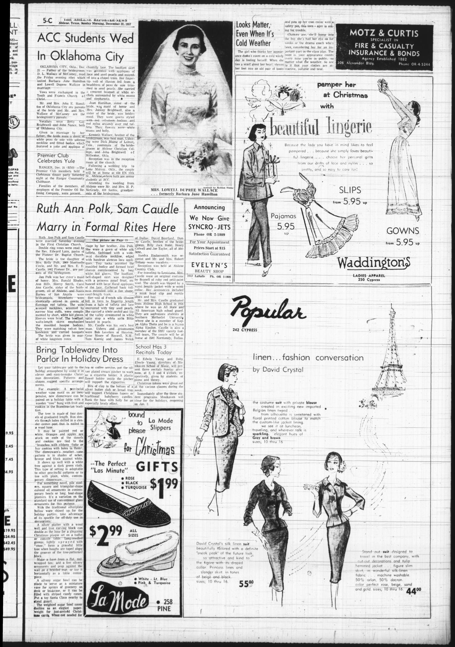 The Abilene Reporter-News (Abilene, Tex.), Vol. 77, No. 188, Ed. 1 Sunday, December 22, 1957
                                                
                                                    [Sequence #]: 33 of 80
                                                