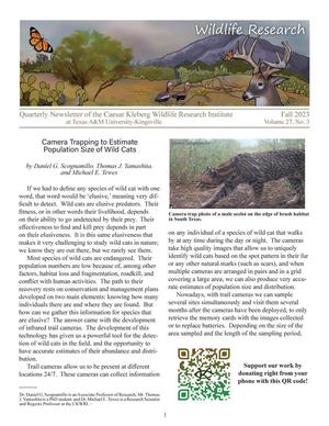 Primary view of Wildlife Research, Volume 27, Number 3, Fall 2023