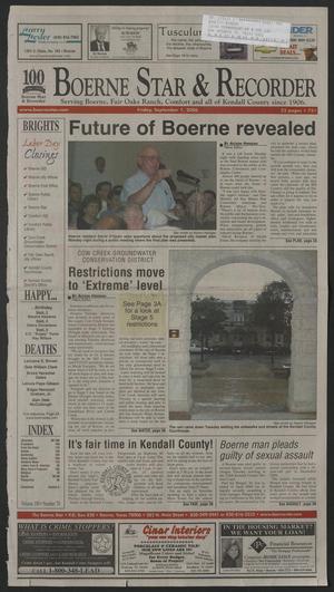 Primary view of object titled 'Boerne Star & Recorder (Boerne, Tex.), Vol. 100, No. 70, Ed. 1 Friday, September 1, 2006'.