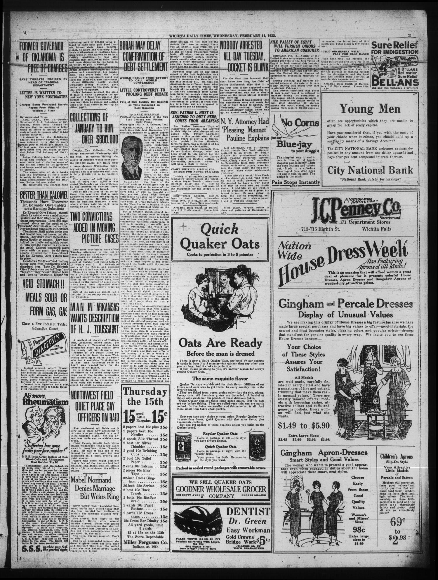 Wichita Daily Times (Wichita Falls, Tex.), Vol. 16, No. 247, Ed. 1 Wednesday, February 14, 1923
                                                
                                                    [Sequence #]: 3 of 14
                                                