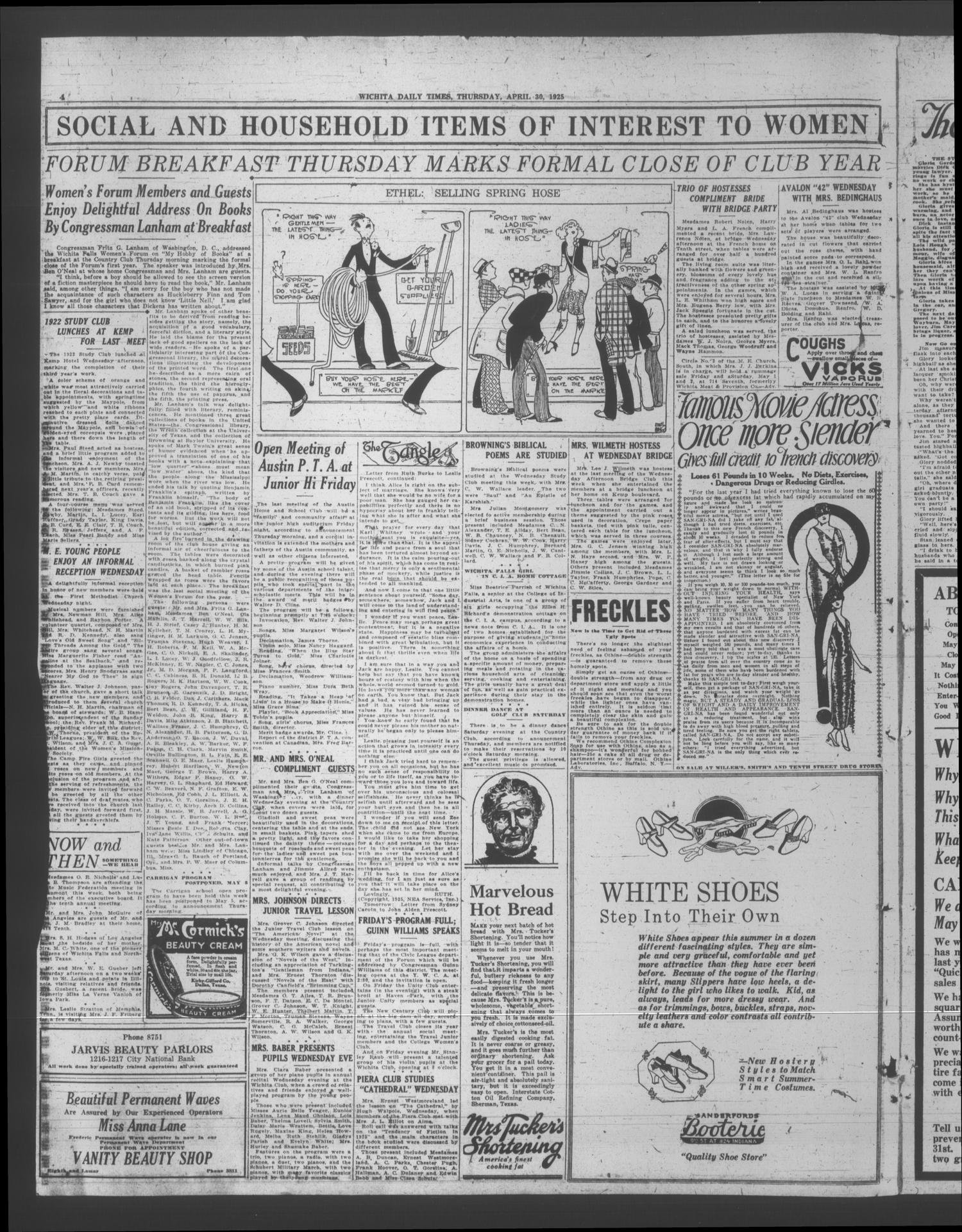 Wichita Daily Times (Wichita Falls, Tex.), Vol. 18, No. 352, Ed. 1 Thursday, April 30, 1925
                                                
                                                    [Sequence #]: 4 of 16
                                                