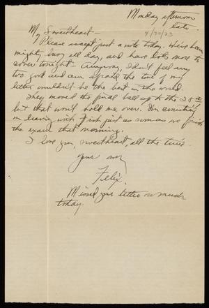 [Letter from Felix Butte to Elizabeth Kirkpatrick - Monday April 30, 1923]