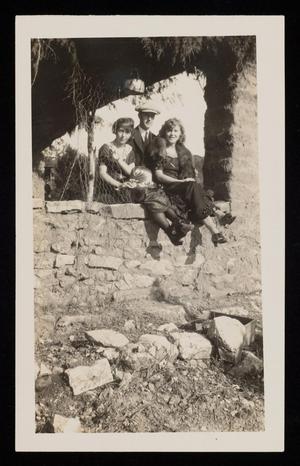 [Felix, Elizabeth, and Margaret Posing in Stone Structure]